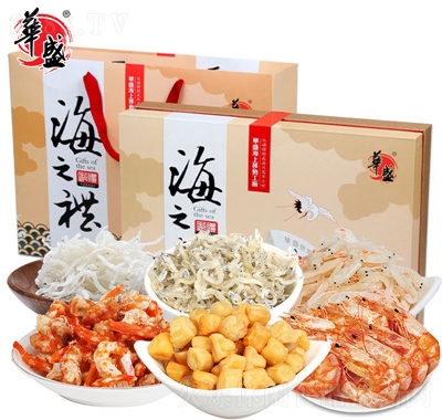 華盛海鮮干貨丁香魚蝦米干貝海銀魚烤蝦零食海鮮禮盒640g